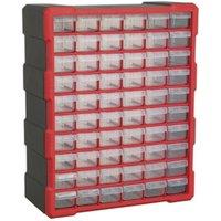 Loops 380 x 160 x 475mm 60 Drawer Parts Cabinet - RED - Wall Mounted / Standing Box