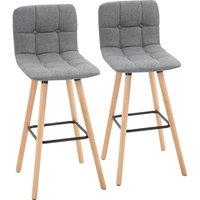 HOMCOM Bar stool Set of 2 Armless Button Tufted Counter Chairs Wood Legs in Grey