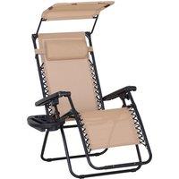 OUTSUNNY Zero Gravity Garden Folding Patio Sun Lounger w/ Cup Holder & Canopy Shade in Beige