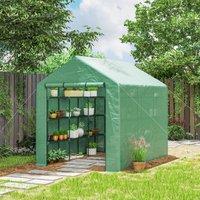 OUTSUNNY Walk-in Garden Greenhouse Shelves Polytunnel Steeple Grow House in Dark Green