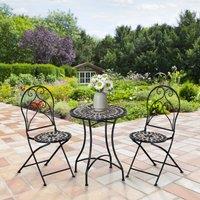 OUTSUNNY 3 PCs Garden Bistro Set with Balcony Table & Chairs Metal Frame in Black