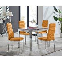 FurnitureboxUK Enna White Glass Extending 4-6 Seater Dining Table & 4 Milan Faux Leather Chairs in Mustard