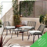 FurnitureboxUK Lisbon Wicker Style Rattan Outdoor Garden Sofa & Chair Set, PE Rattan & Cushions, Garden Conversation Set in Grey