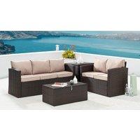 Home Detail Paloma 4 Piece Rattan Garden Furniture Sofa Set with Ottoman Chest Storage Tables in Brown