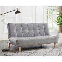 Home Detail Macy Velvet Sofa Bed With Tufted Detail & Wooden Legs in Light Grey