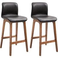 HOMCOM 2 Pcs 93cm Faux Leather Bar Stools Wooden Frame Footrest Padding in Brown
