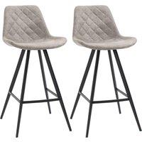 HOMCOM Set of 2 Bar Stools Padded Comfortable Steel Frame Footrest for Kitchen in Grey
