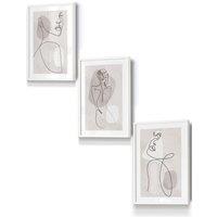 ARTZE Set of 3 Framed Beige & Grey Female Line Art Prints 33cm(W) x 45cm(H) in White | Size: 33 cm(W) x 45 cm(H)