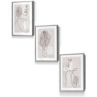 ARTZE Set of 3 Framed Beige & Grey Female Line Art Prints 33cm(W) x 45cm(H) in Light Grey | Size: 33 cm(W) x 45 cm(H)