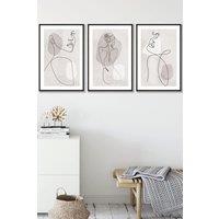 ARTZE Set of 3 Framed Beige & Grey Female Line Art Prints 45cm(W) x 62cm(H) in Black | Size: 45 cm(W) x 62 cm(H)