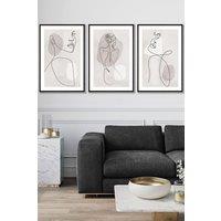 ARTZE Set of 3 Framed Beige & Grey Female Line Art Prints 53cm(W) x 73cm(H) in Black | Size: 53 cm(W) x 73 cm(H)