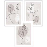 ARTZE Set of 3 Beige & Grey Female Line Art Prints 50(W) x 70cm(H) in Light Beige