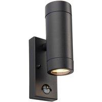 Loops Twin Up & Down Wall Light with PIR Sensor - 2 x 7W GU10 LED - Satin Black