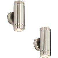Loops 2 PACK Up & Down Twin Outdoor Wall Light - 2 x 7W GU10 LED - Stainless Steel in Metallics