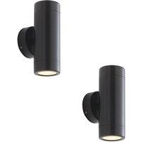 Loops 2 PACK Up & Down Twin Outdoor Wall Light - 2 x 7W LED GU10 - Satin Black