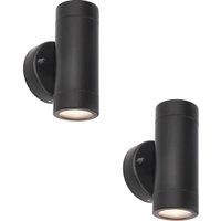 Loops 2 PACK Up & Down Twin Outdoor IP44 Wall Light - 2 x 7W GU10 LED - Matt Black
