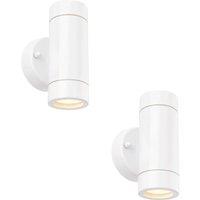 Loops 2 PACK Up & Down Twin Outdoor IP44 Wall Light - 2 x 7W GU10 LED - Gloss White