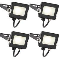 Loops 4 PACK Outdoor Waterproof LED Floodlight - 10W Cool White LED - Matt Black