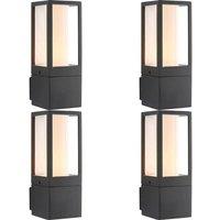 Loops 4 PACK Outdoor Box Lantern Wall Light - 7W LED GU10 - Textured Grey & Opal Pc