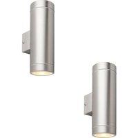 Loops 2 PACK Up & Down Twin Outdoor Wall Light - 2 x 7W GU10 LED - Brushed Steel in Metallics