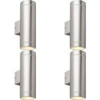 Loops 4 PACK Up & Down Twin Outdoor Wall Light - 2 x 7W GU10 LED - Brushed Steel in Metallics