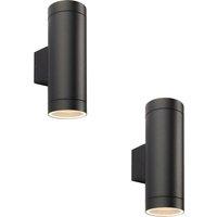Loops 2 PACK Up & Down Twin Outdoor Wall Light - 2 x 7W GU10 LED - Textured Black