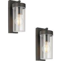 Loops 2 PACK Modern Outdoor IP44 Wall Lantern Light - 15W E27 GLS LED - Dimmable
