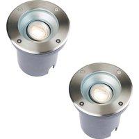 Loops 2 PACK Recessed Outdoor IP67 Round Ground Light - 50W GU10 - Stainless Steel in Metallics