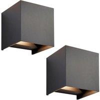 Loops 2 PACK Twin Outdoor IP44 Cube Wall Light - 2 x 5.5W CCT LED - Matt Black