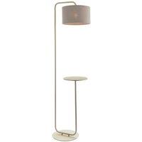 Loops Satin Champagne Floor Lamp & Side Table - 1750mm Height - 38cm Grey Fabric Shade