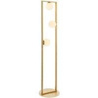 Loops 1410mm Brushed Gold Geometric 3 Light Floor Lamp & Glass Opal Sphere Shades in Clear