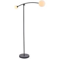 Loops Matt Black Standing Twin Floor Lamp Light - Gloss Opal Glass Shades - Adjustable