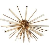 Loops Glass Shard Prism Flush Ceiling Light - Decorative Antique Brass Metalwork in Clear
