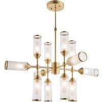 Loops Brass Ceiling Pendant Light - 12 Bulb Lamp Fitting - Frosted Glass Diffusers in Clear