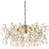 Loops Aged Gold Branch Ceiling Chandelier - Glass Droplets - Decorative Light Fitting in Clear