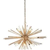 Loops Large Antique Brass Ceiling Pendant Light - 8 Bulb Hanging Fitting - Prism Glass in Clear