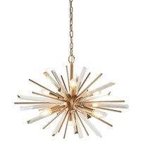 Loops Large Antique Brass Ceiling Pendant Light - 6 Bulb Hanging Fitting - Prism Glass in Clear