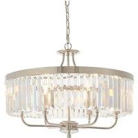 Loops Bright Nickel Ceiling Chandelier Light - Clear Cut Glass 6 Bulb Pendant Fitting in Metallics