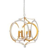 Loops Matt White & Gold Ceiling Pendant Light - 4 Bulb Hanging Circular Frame Fitting