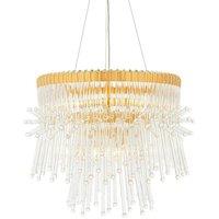 Loops Gold Plated Ceiling Chandelier - Glass Detailing - 9 Bulb Pendant Light Fitting in Clear
