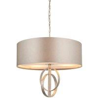 Loops Antique Silver Ceiling Pendant Light & Mink Satin Shade - 3 Bulb Hanging Fitting in Metallics