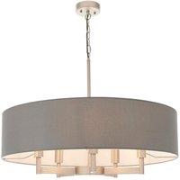 Loops Matt Nickel Multi Arm Ceiling Pendant Light & Grey Shade 5 Bulb Hanging Fitting in Metallics