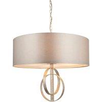 Loops Antique Silver Ceiling Pendant Light & Mink Satin Shade - 5 Bulb Hanging Fitting in Metallics