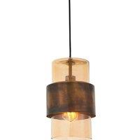 Loops Antique Brass Ceiling Pendant Light - Champagne Glass Shade Single Bulb Fitting in Clear