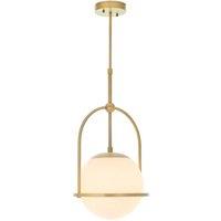 Loops Antique Brass Ceiling Pendant Light - Opal Glass Shade - Single Bulb Fitting in Clear