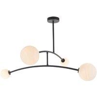 Loops Matt Black Swing Arm Ceiling Light & Opal Glass Shades - 4 Bulb Fitting in Clear