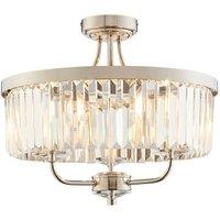 Loops Bright Nickel Semi Flush Ceiling Light with Clear Cut Glass 3 Bulb Low Hanging in Metallics