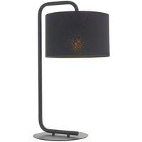 Loops Satin Black Table Lamp Light - 23cm Fabric Cylinder Shade - Bedroom Desk Light