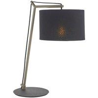 Loops Nickel Plated Angular Table Lamp Light - Black Base & Cotton Shade - Desk Light in Metallics