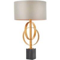 Loops Antique Gold Table Lamp & Mink Satin Shade - Black Marble Base Desk Light